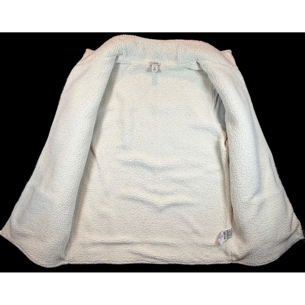 LL Bean Womens Ragg Wool Sherpa Lined Cardigan Jacket Size Medium Blue Cream - Picture 4 of 16